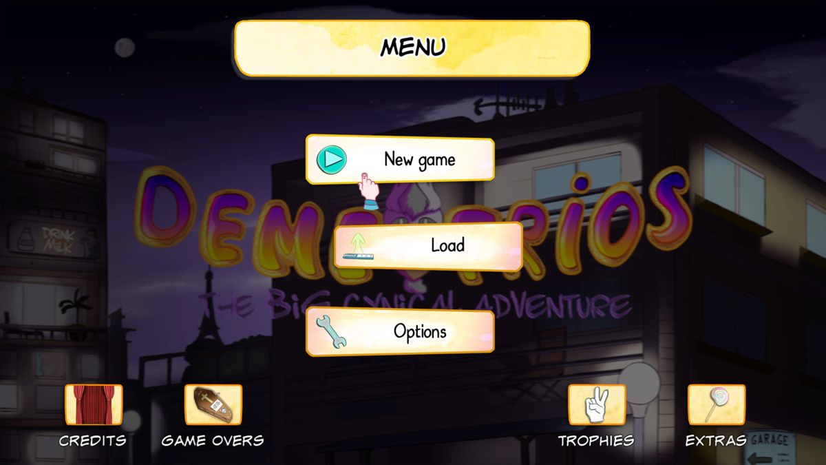 Demetrios: The Big Cynical Adventure (PlayStation 4) screenshot: Main menu