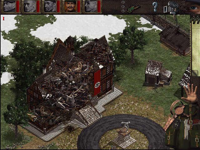Commandos: Behind Enemy Lines (Windows) screenshot: objective achieved for mission 4, the hq is blown up