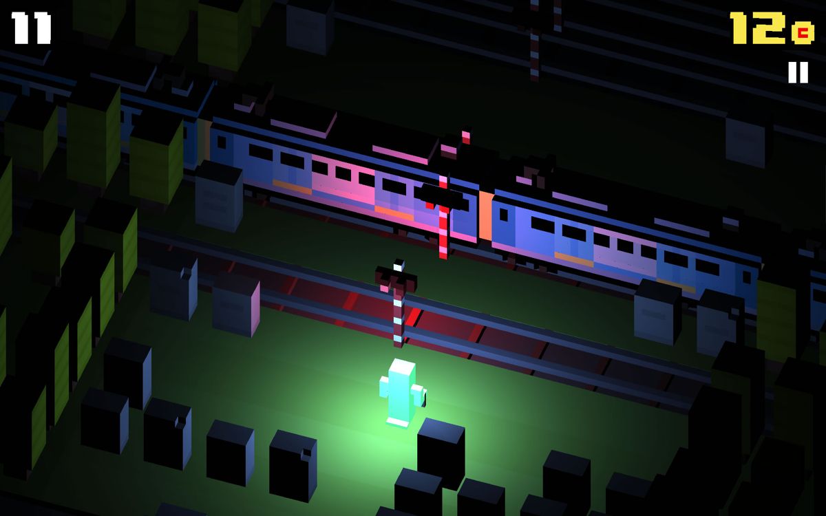 Crossy Road (Android) screenshot: As a ghost you play at night.