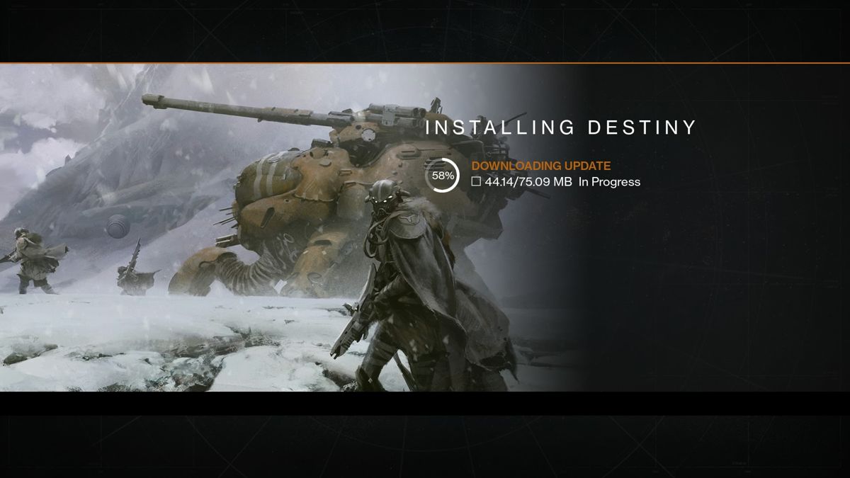 Destiny (PlayStation 4) screenshot: In-game update download displays various artwork stills