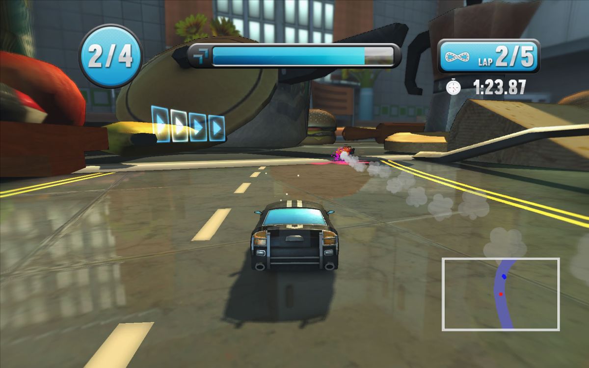 Super Toy Cars (Windows) screenshot: There is a glue spill up ahead.