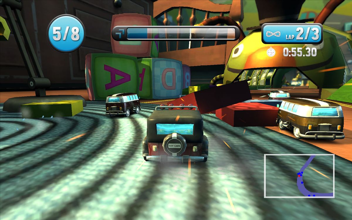 Super Toy Cars (Windows) screenshot: Swerve around the blocks.