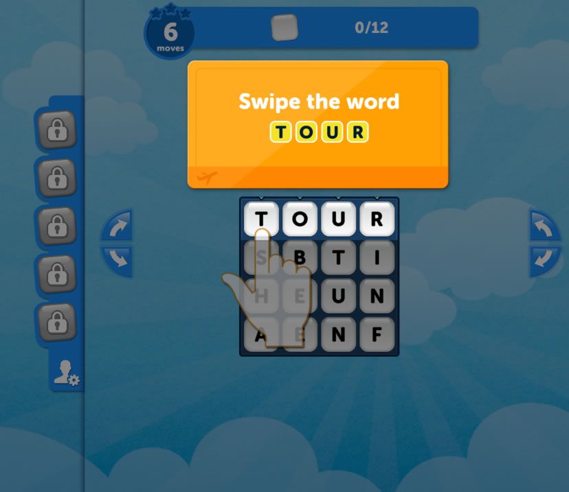 Words On Tour (Browser) screenshot: A short tutorial helps with the early parts.