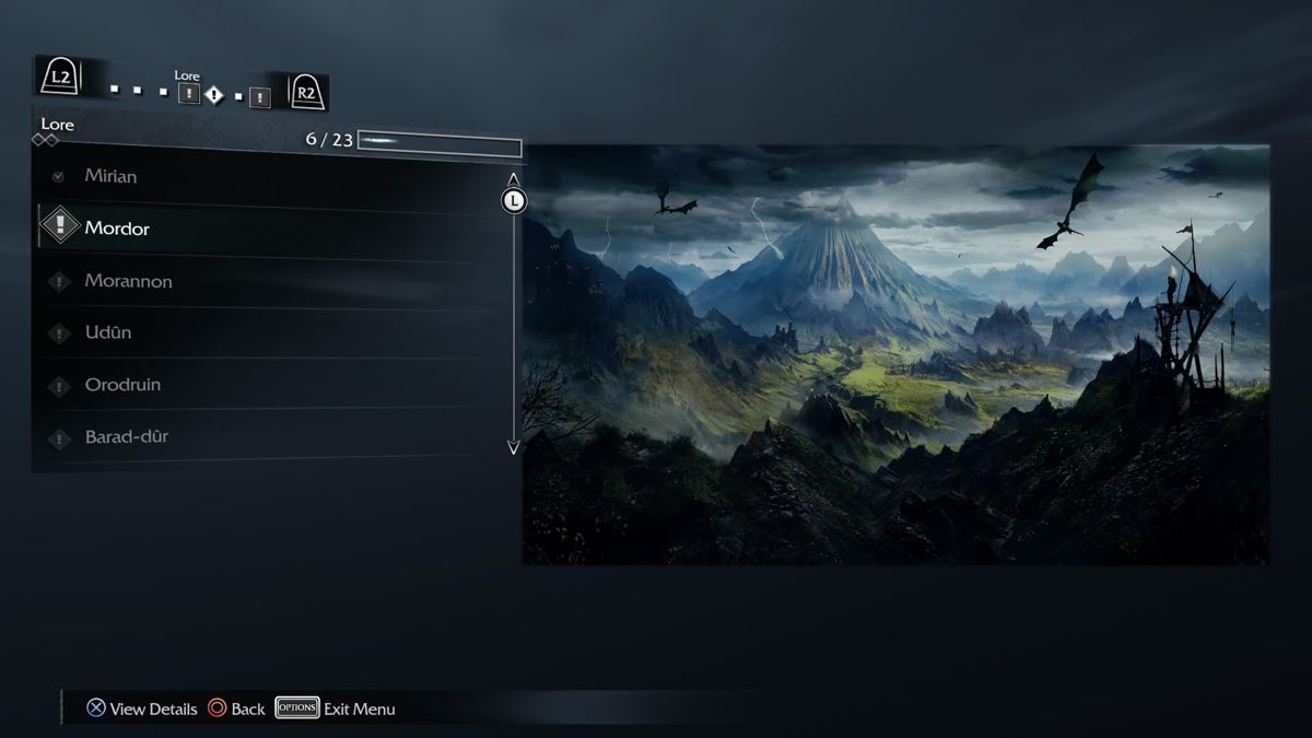 Middle-earth: Shadow of Mordor (PlayStation 4) screenshot: Unlockable info about the lore, characters, locations, beastiary and items