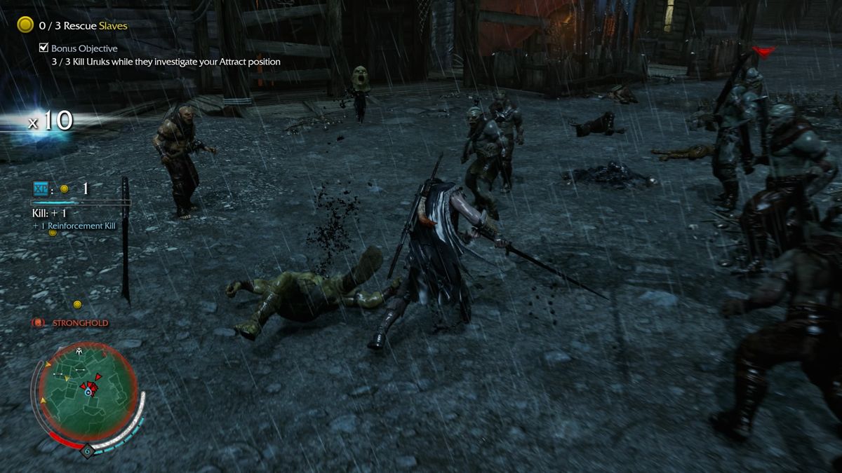 Middle-earth: Shadow of Mordor (PlayStation 4) screenshot: Rescuing slaves is a bloody job