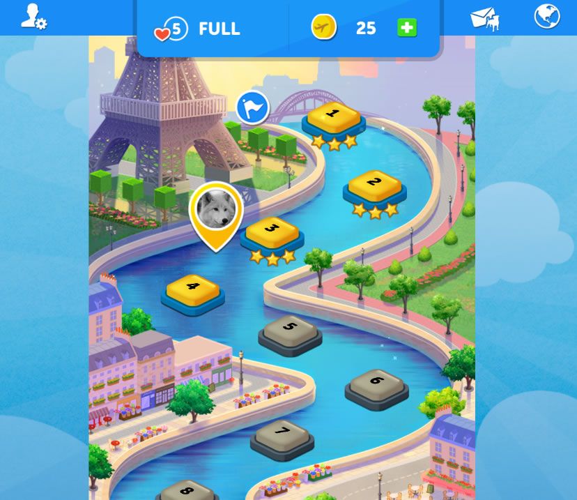 Words On Tour (Browser) screenshot: Level progress in Paris