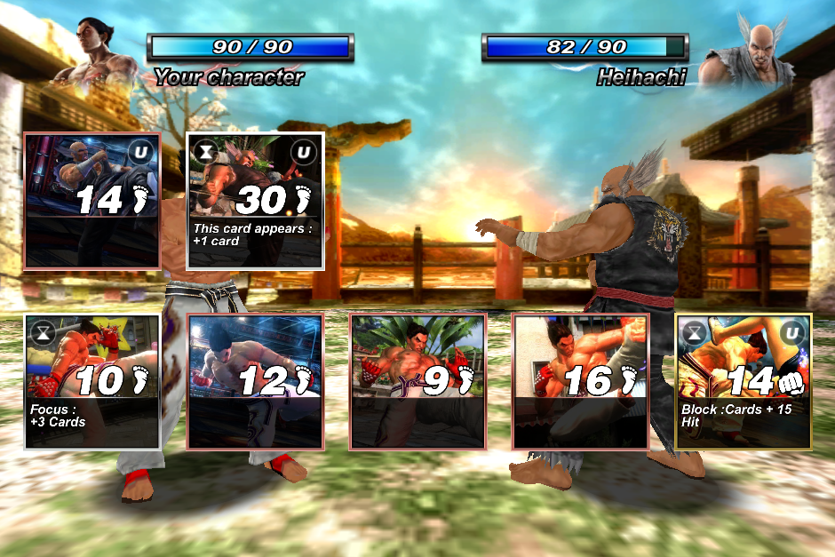 Tekken: Card Tournament (Browser) screenshot: Overview of the cards that have been drawn.