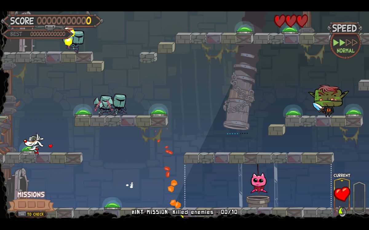 Poöf vs The Cursed Kitty (Windows) screenshot: Enemies approach from all directions.
