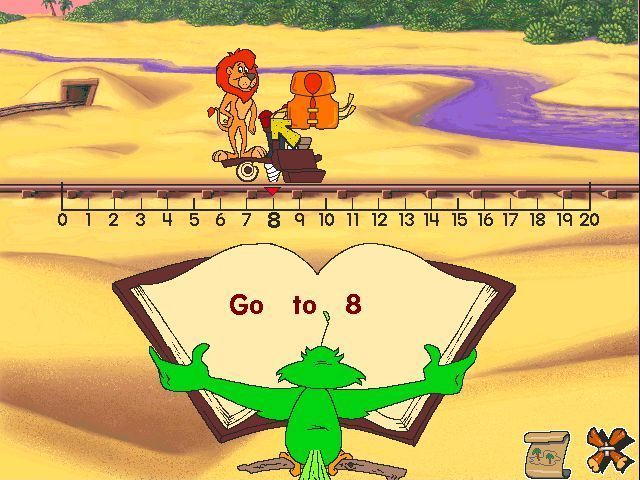 Reader Rabbit Maths Ages 6-9 (Windows) screenshot: Number Line Treasure Following clues in the pirates diary Sam and Penelope dig until they find something of use, in this case a life jacket