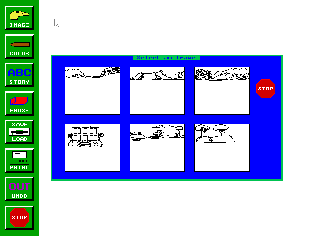 Bert's Dinosaurs (DOS) screenshot: The picture construction area Version 3.0 draws much faster. The shareware version is a different colour and has additional backgrounds