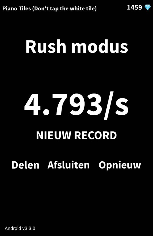 Piano Tiles (Don't Tap The White Tile) (Android) screenshot: Speed in the Rush mode (Dutch version)