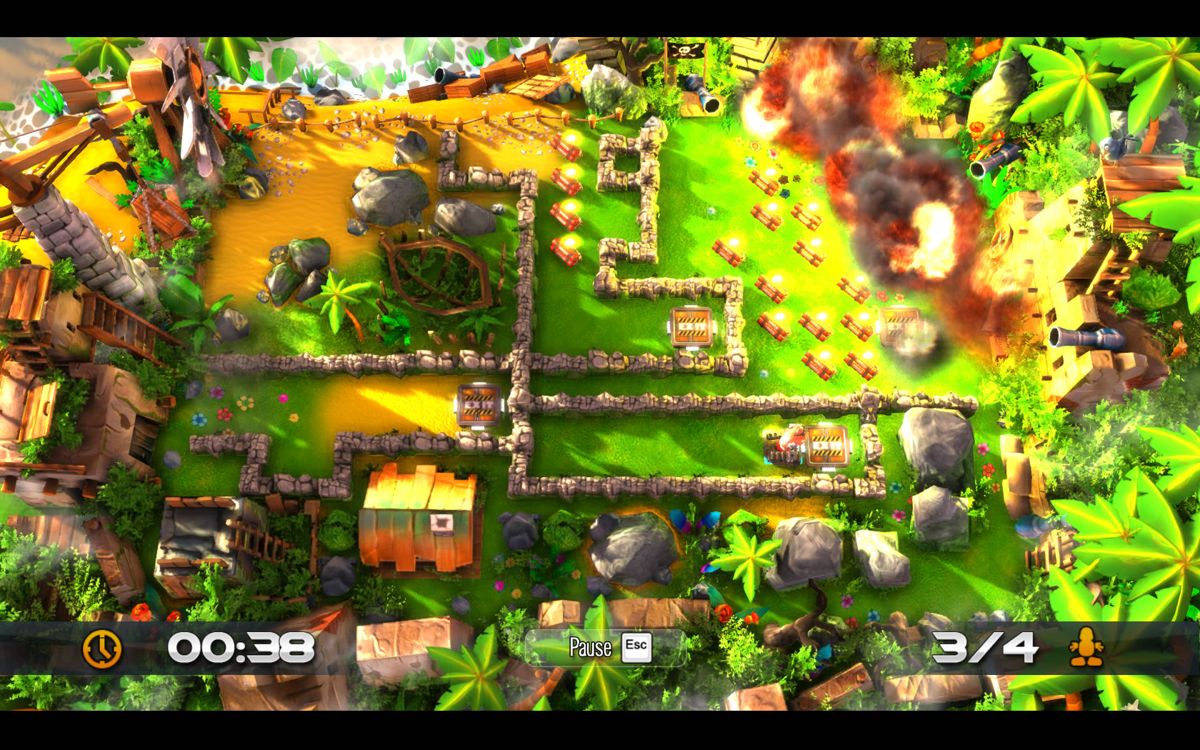 Robot Rescue Revolution (Windows) screenshot: An explosion of dynamite after hitting the detonator.