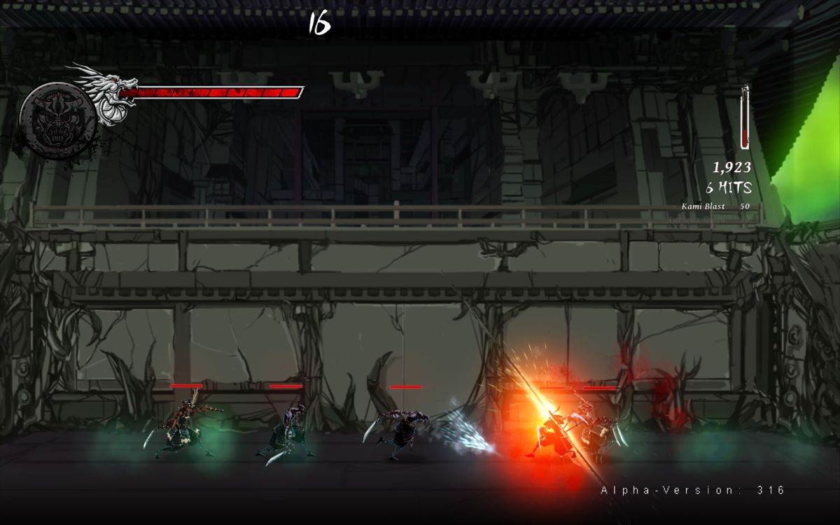 Onikira: Demon Killer (Windows) screenshot: Fighting in the challenge arena. (Alpha Version 316)