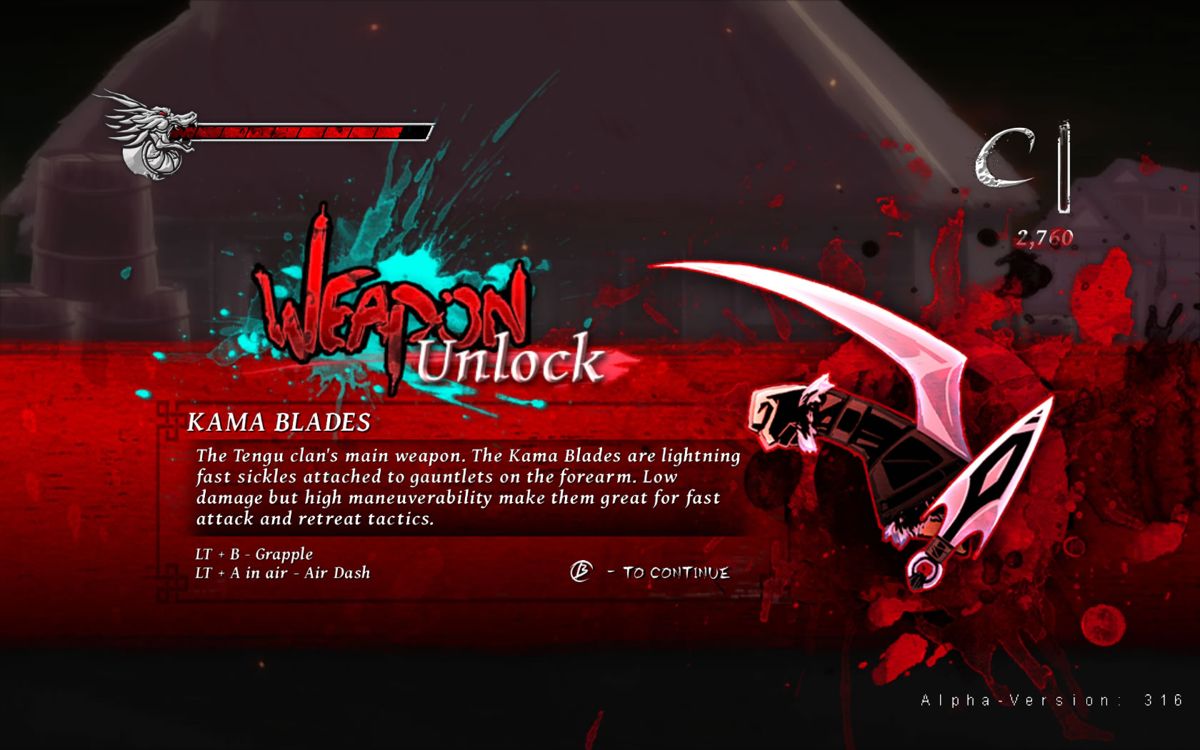 Onikira: Demon Killer (Windows) screenshot: Additional weapons are found early on. (Alpha Version 316)