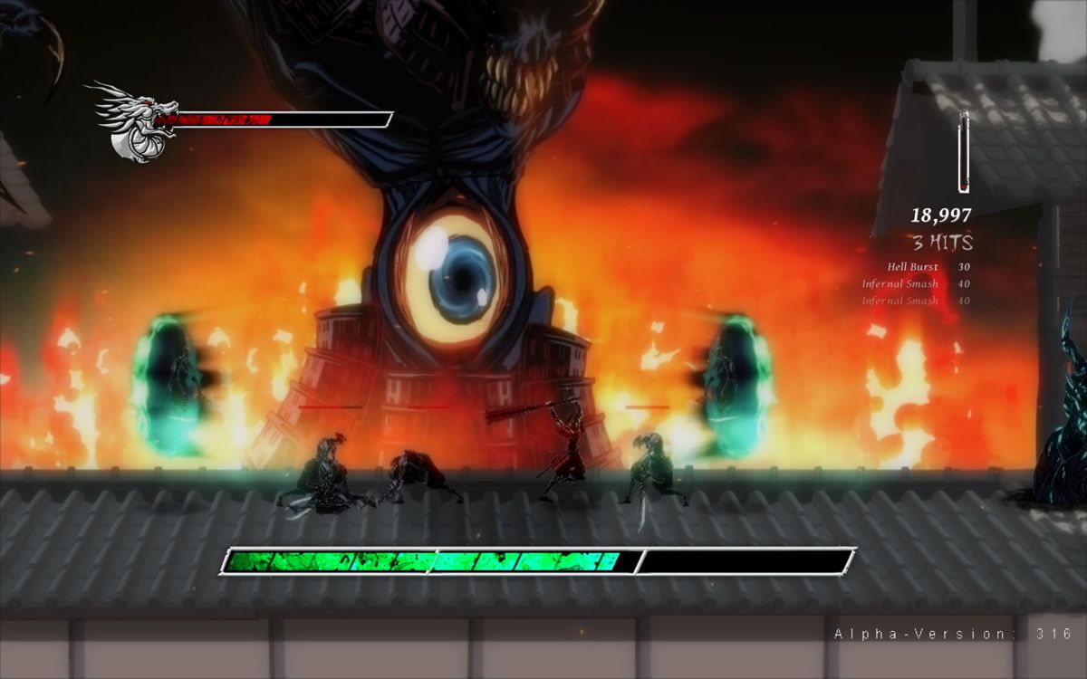 Onikira: Demon Killer (Windows) screenshot: A first encounter with the boss (Alpha Version 316)
