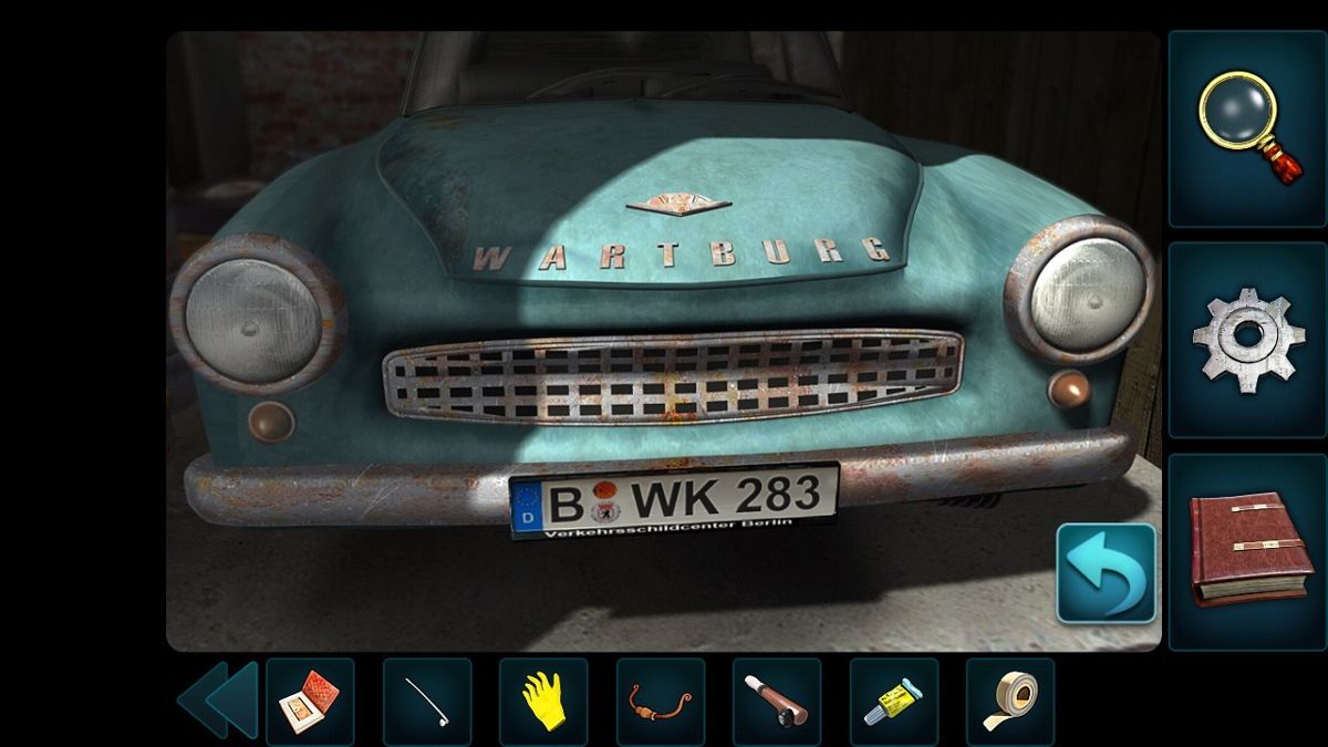 Secret Files: Tunguska (Android) screenshot: Wartburg is a marque of car manufactured in East Germany