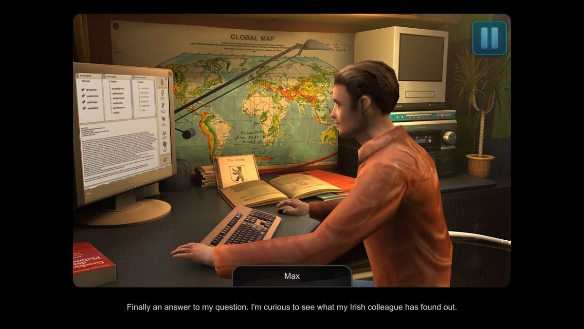 Secret Files: Tunguska (Android) screenshot: Max is researching the mystery as well