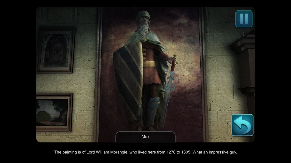 Secret Files: Tunguska (Android) screenshot: The accessory needed for the statue may be seen on the ancient portrait