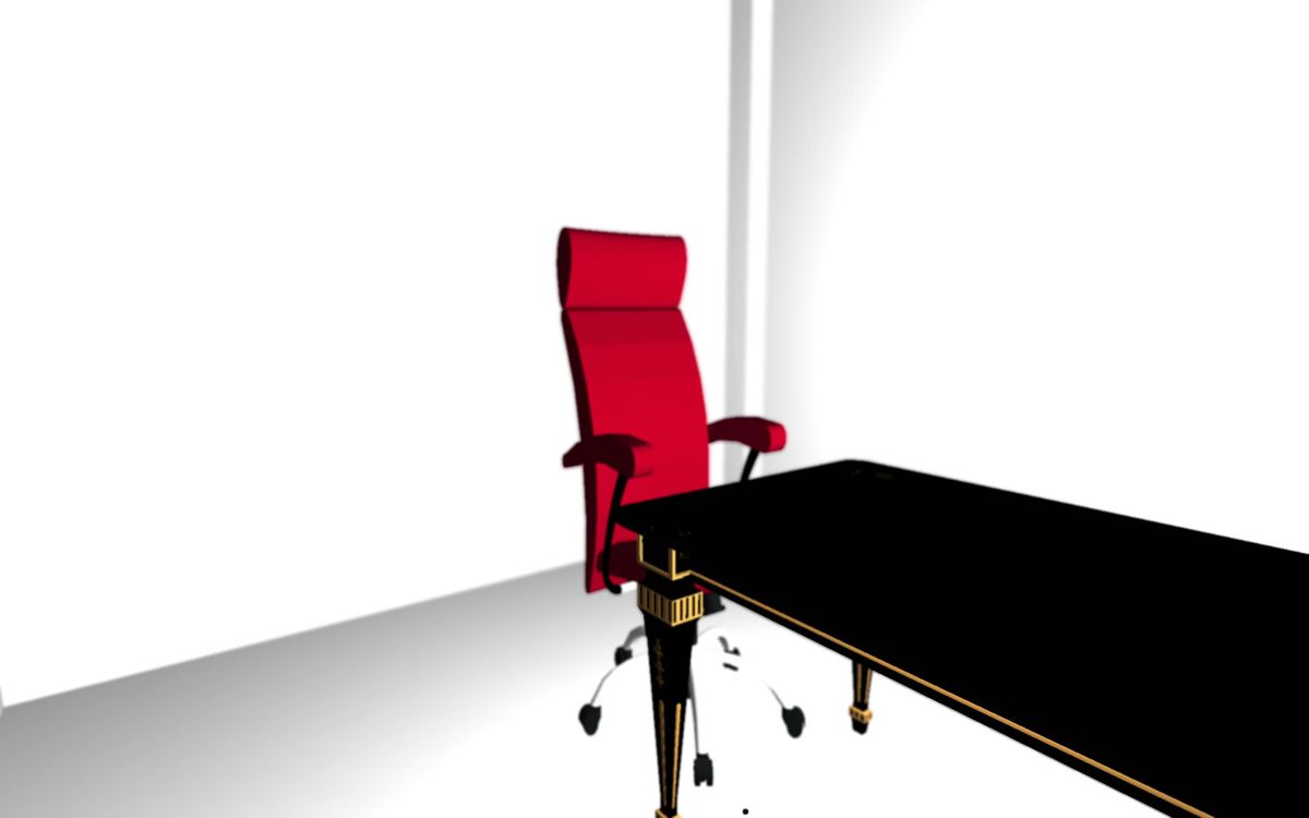 The Interview (Windows) screenshot: There is a red and a blue chair in the room.