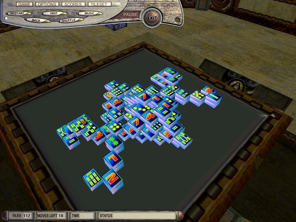 3D Mahjong (Windows) screenshot: This is the game at maximum resolution, still hard to read the tiles though