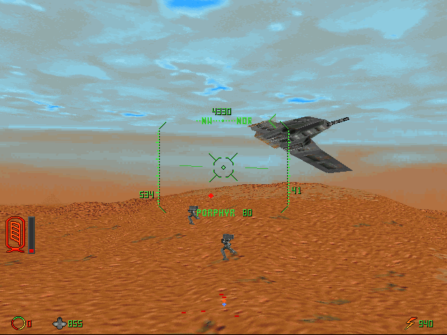 Sandwarriors (DOS) screenshot: A couple of walker mechs and a fighter.