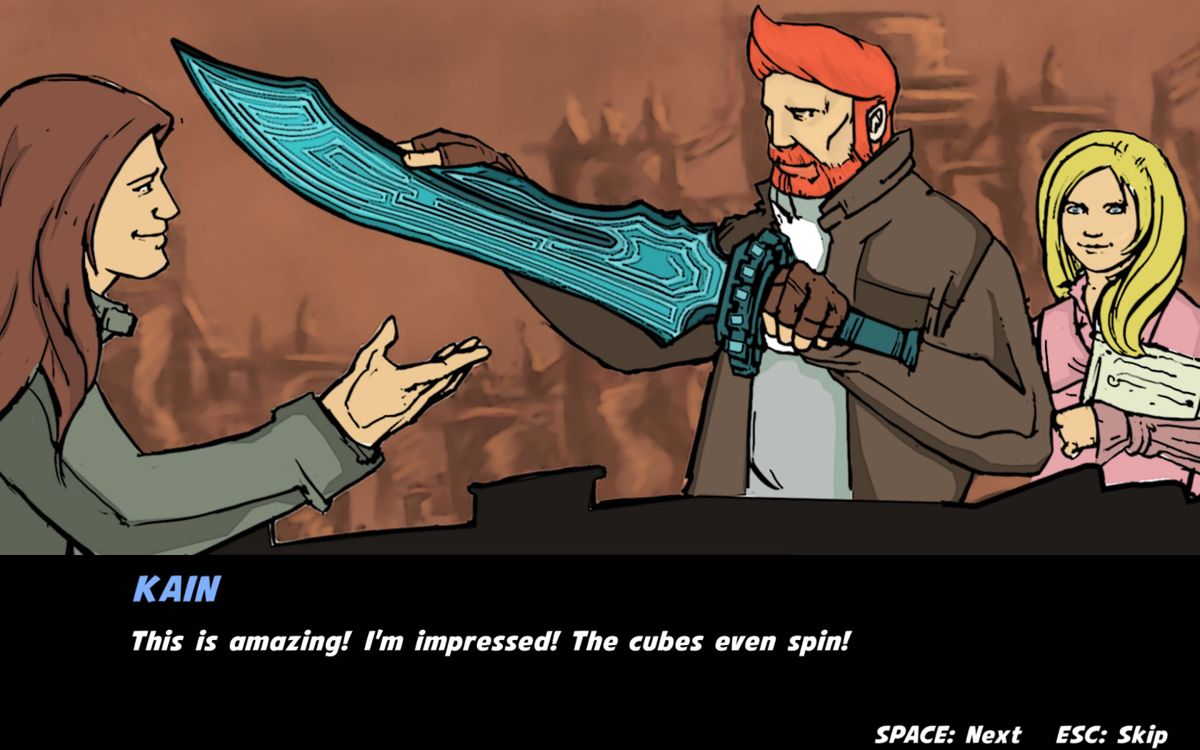 Wrack (Windows) screenshot: Kain receives the Hyperblade weapon in the introduction sequence.