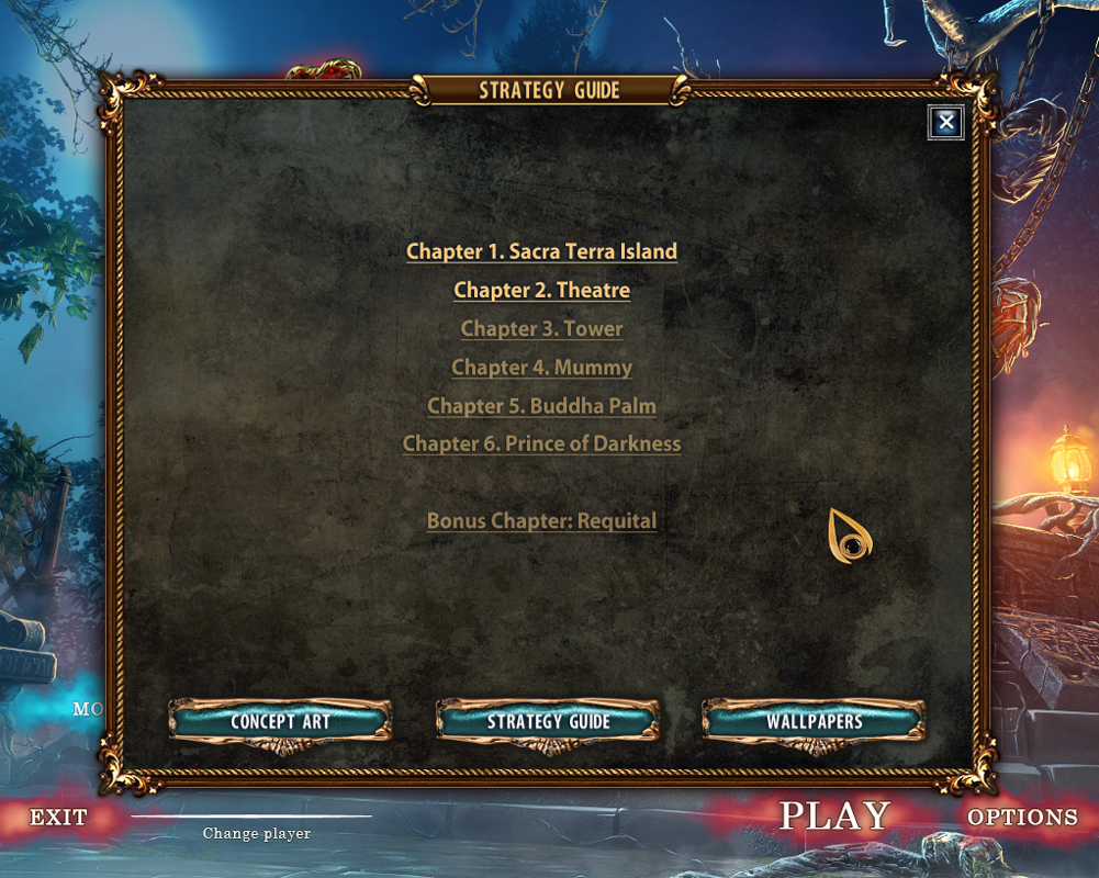 Sacra Terra: Kiss of Death (Collector's Edition) (Windows) screenshot: The strategy guide menu