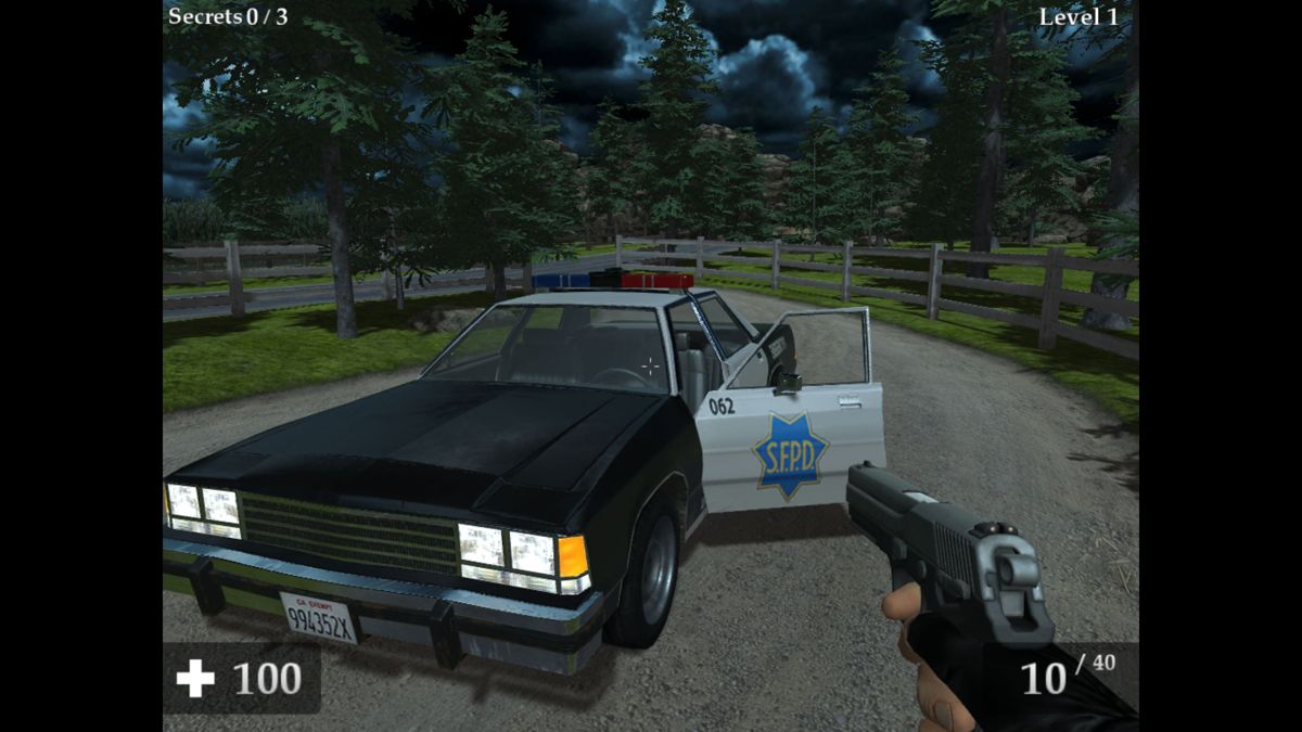 All Evil Night II (Windows) screenshot: There are a few nice touches like this number plate, CA EXEMPT is what you'd find on Californian Highway Patrol vehicles