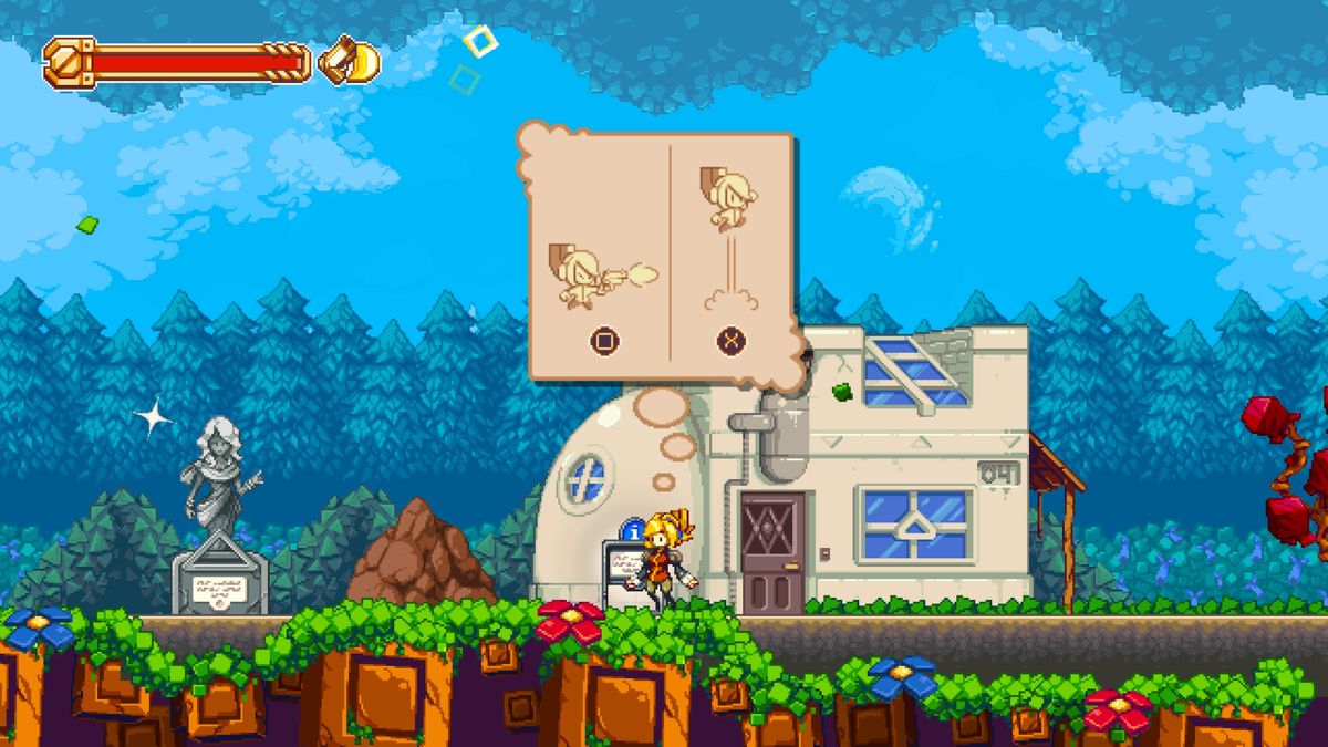 Iconoclasts (PlayStation 4) screenshot: Information boards provide gameplay tips