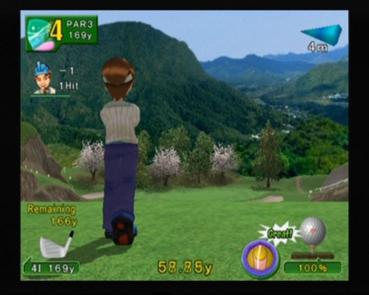 Swingerz Golf (GameCube) screenshot: Shooting from an elevated terrain