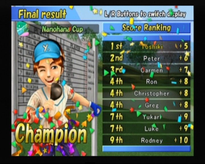Swingerz Golf (GameCube) screenshot: Winning the Nanohana Cup