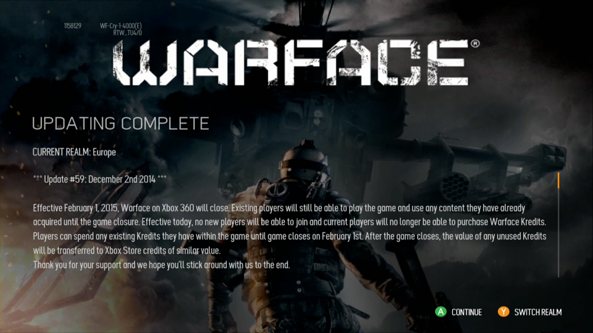 Warface (Xbox 360) screenshot: Warface will close for the 360 on February 1, 2015.