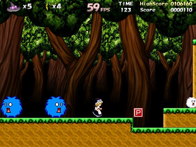Super Marisa World (Windows) screenshot: Blue enemies