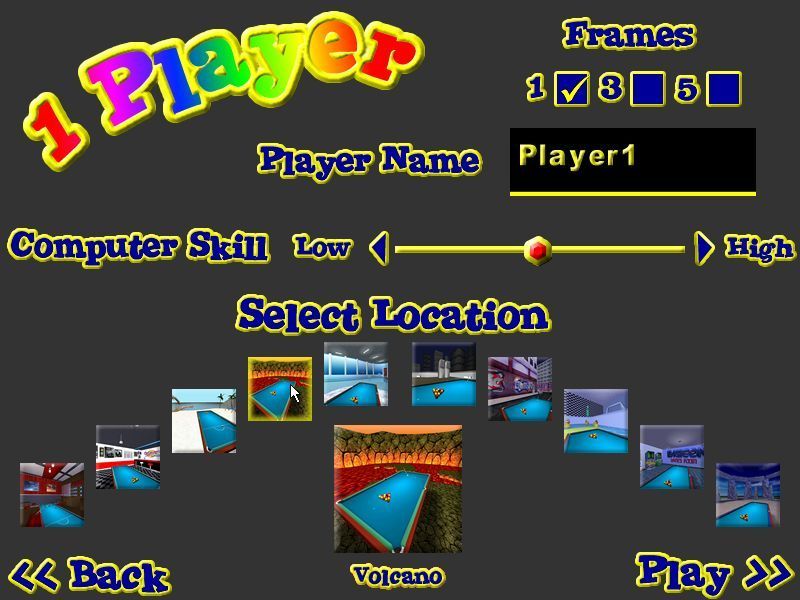 Showcase Pool (Windows) screenshot: When starting a game the player can select from one of these ten locations