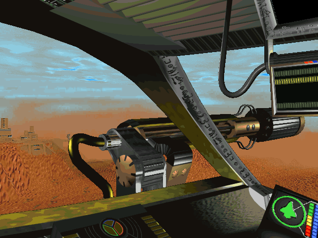 Sandwarriors (DOS) screenshot: Side view from the cockpit (front).