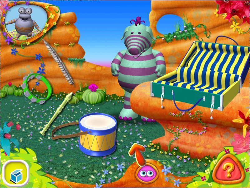 Toybox Games Collection (Windows) screenshot: The Suitcase game The player is told to find connected items. Here its three musical instruments, another screen says three rainy day items and so on