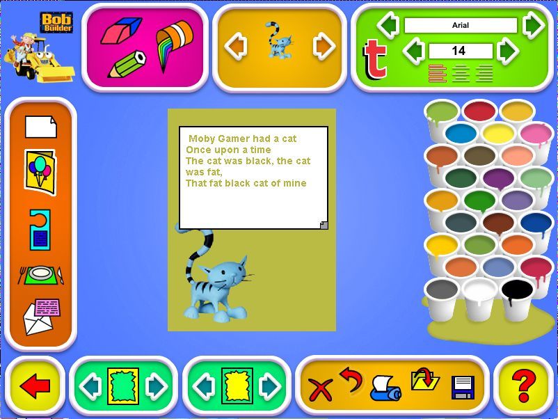 Toybox Games Collection (Windows) screenshot: In the Paintbox section players can make pictures, invitations, door hangers and more. The characters vary but the basic screen is the same for all six options