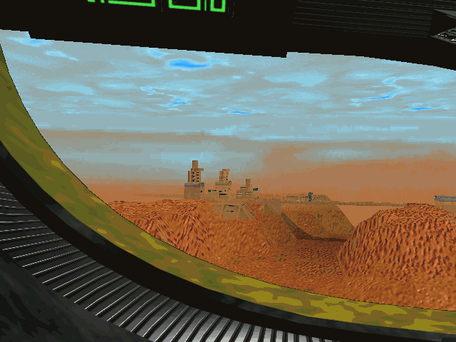 Sandwarriors (DOS) screenshot: Side view from the cockpit (back).