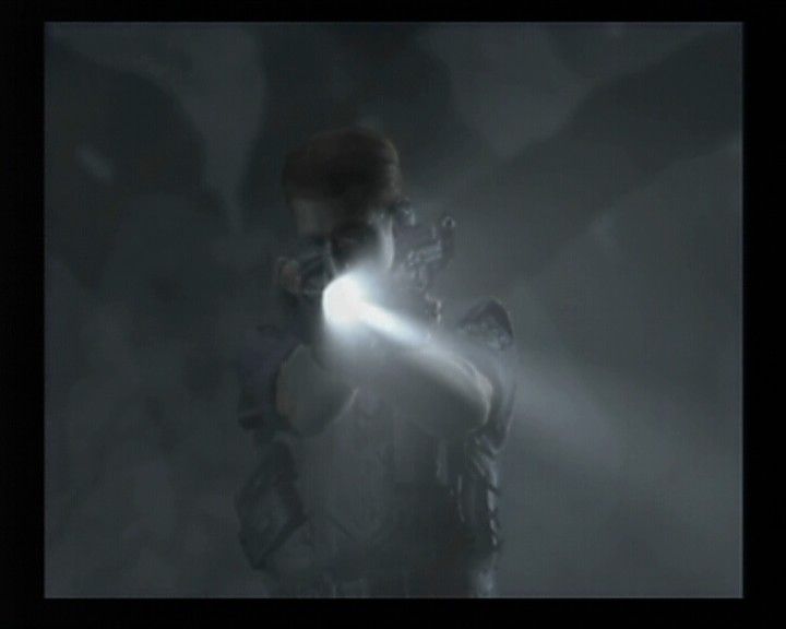 Resident Evil (GameCube) screenshot: Wesker saving Jill from a zombie dog