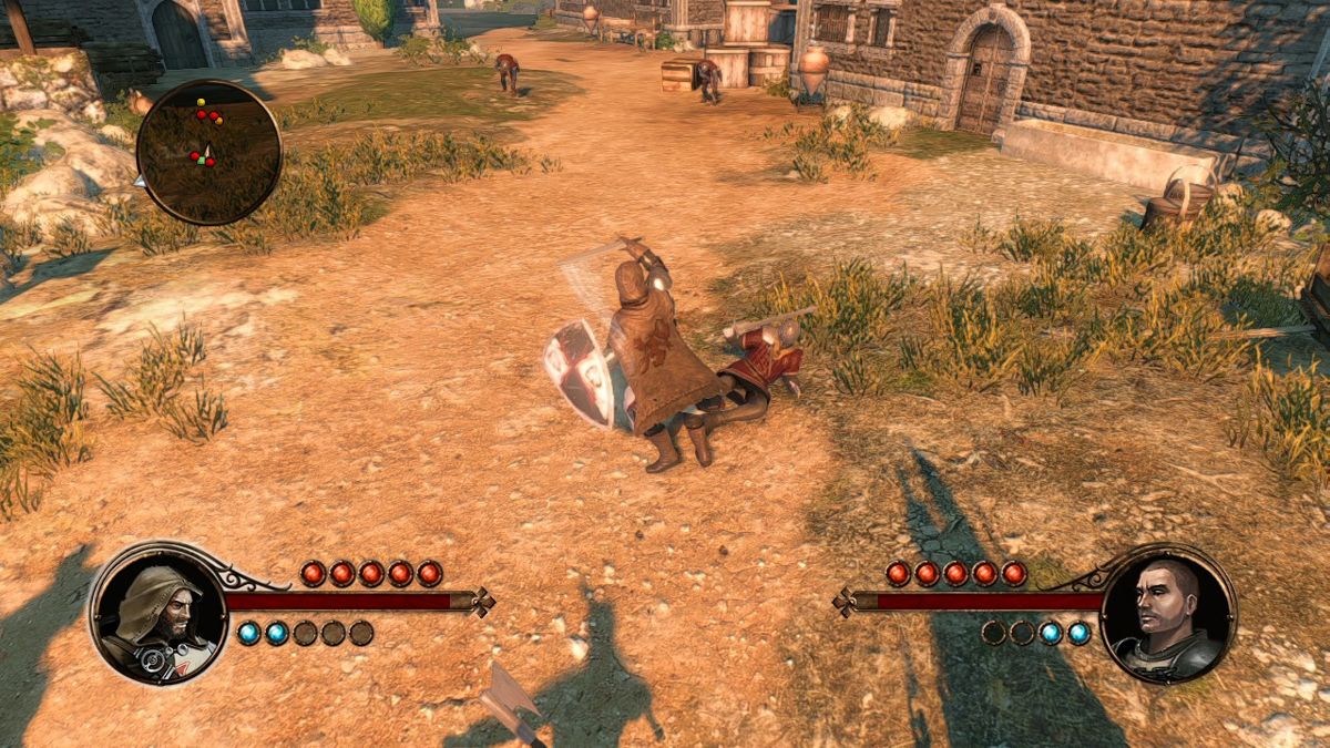 The First Templar (Xbox 360) screenshot: Soldier on the ground doesn't mean dead, so be sure the fight is over before proceeding