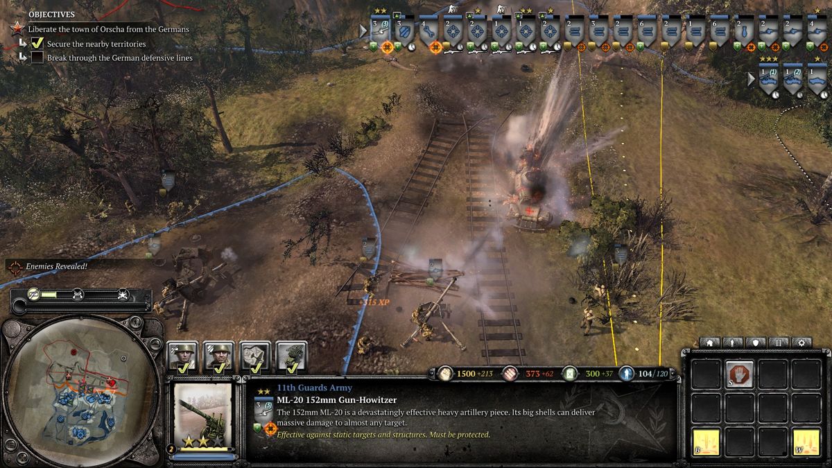 Company of Heroes 2 (Windows) screenshot: Using anti-tank guns to hold off the enemy at the railroad