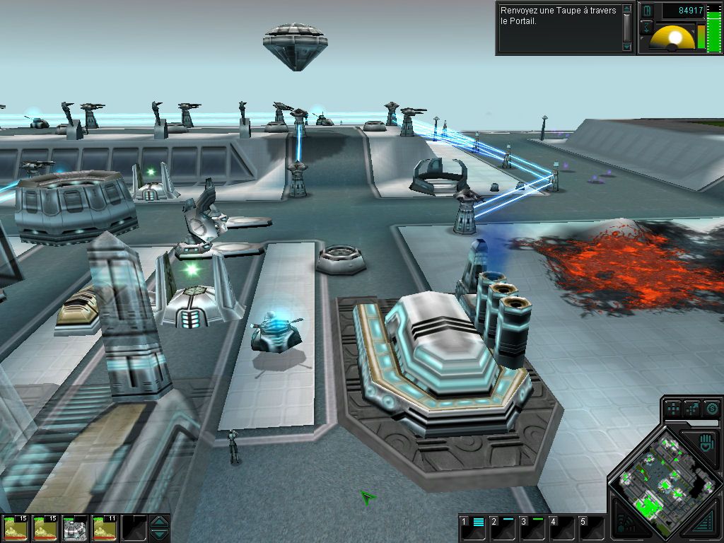 Dark Reign 2 (Windows) screenshot: Look at the flying fortress in the sky... It can drop a big explosion on the ground.