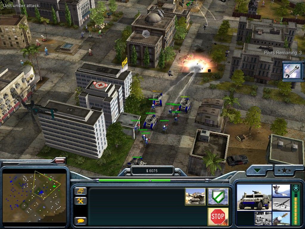 Command & Conquer: Generals (Windows) screenshot: US marines are protecting the city hospital