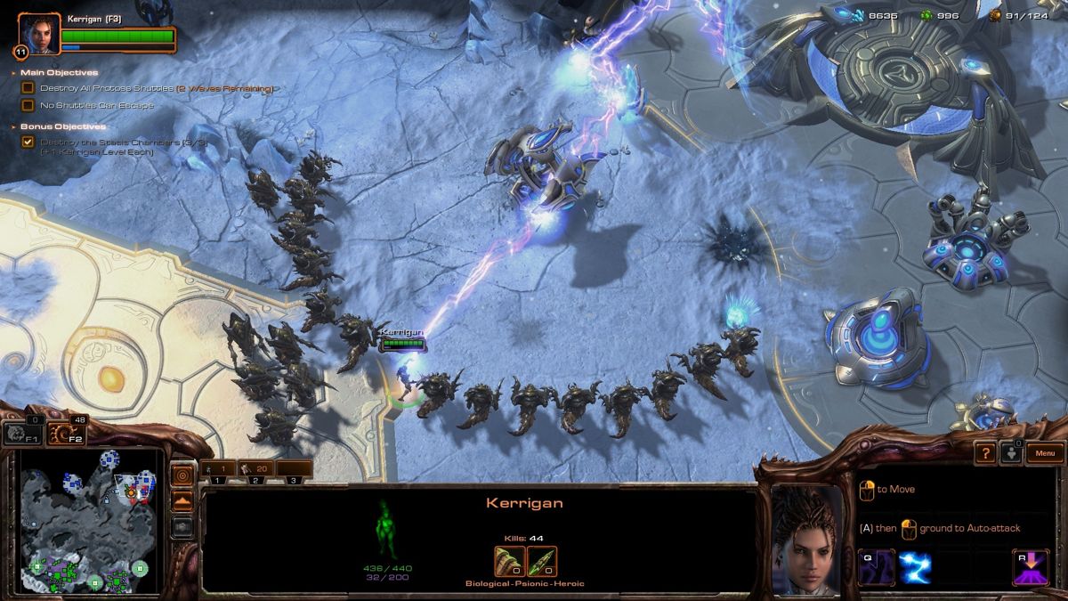 StarCraft II: Heart of the Swarm (Windows) screenshot: Destroying Protoss installations