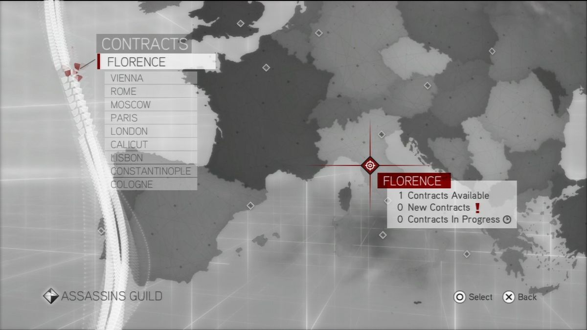Assassin's Creed: Brotherhood (PlayStation 3) screenshot: The contracts list