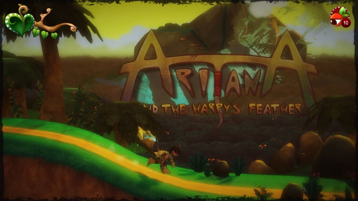 Aritana and the Harpy's Feather (Windows) screenshot: The developers included the game title on the background of the very first stage.