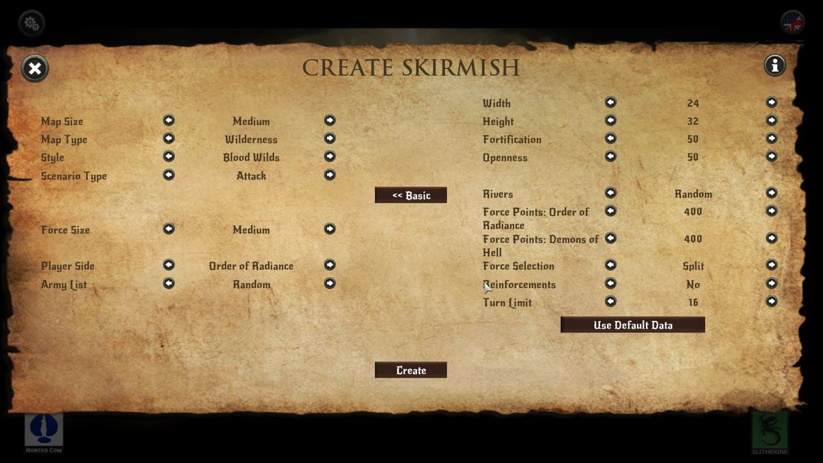 Hell (Windows) screenshot: Skirmish options