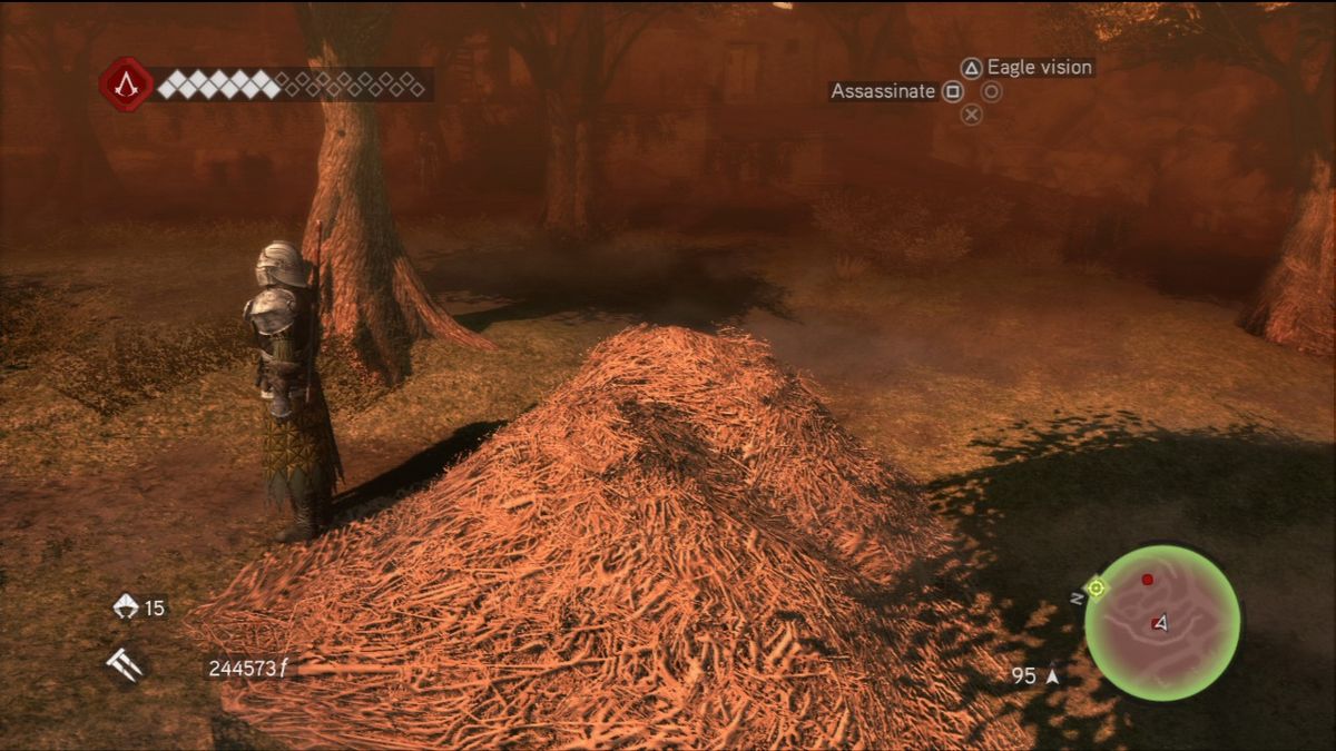 Assassin's Creed: Brotherhood (PlayStation 3) screenshot: Hiding in the haystack