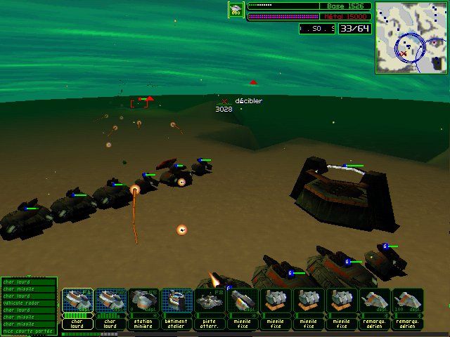 Armor Command (Windows) screenshot: Some units near a repair building, ready to welcome the enemy.