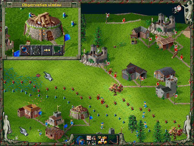 The Settlers II: Veni, Vidi, Vici (Demo Version) (DOS) screenshot: Screenshot from the non-interactive preview showing a Japanese settlement.